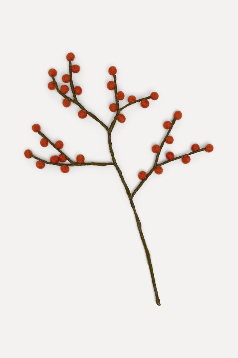 Ullfilt Grein med Bær, Mose/Orange 46cm